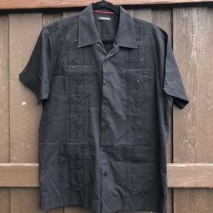 Murano Black Guayabera short sleeve button-up shirt
